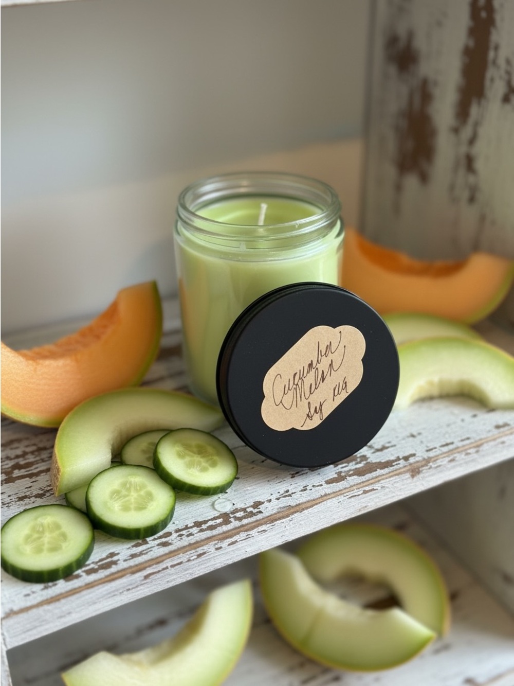 Handmade Cucumber Melon Scented Soy Jar Candle -